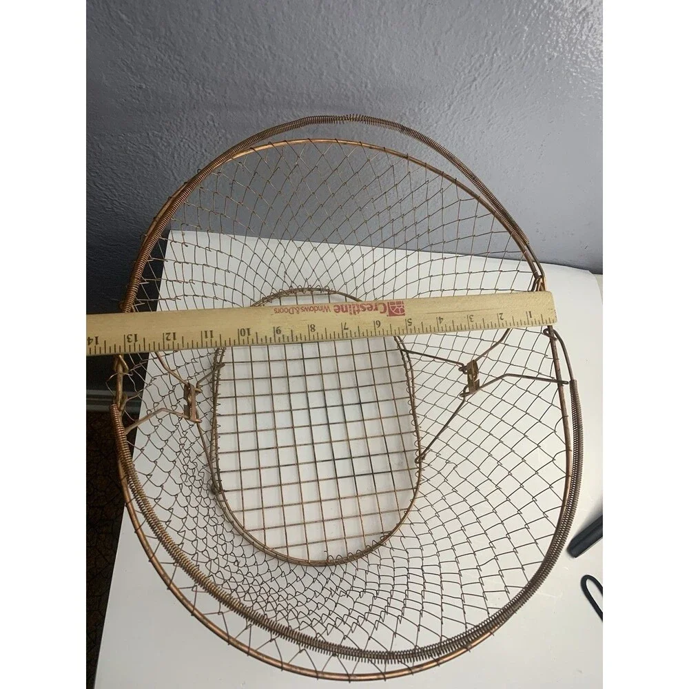 Large Collapsible Copper Wire Basket Egg Fruit Vegetables 18x13x8 in Vintage